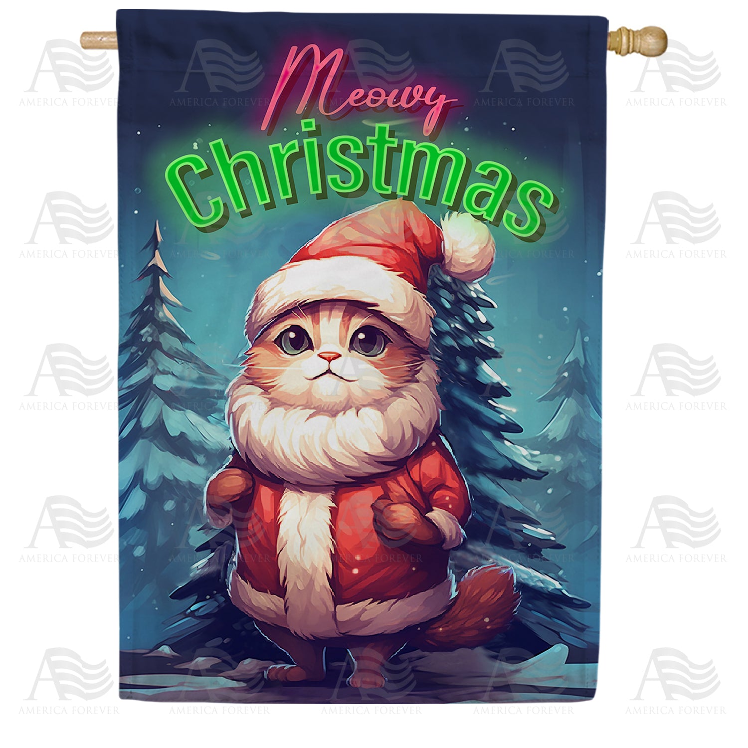 America Forever Meowy Christmas Cat House Flag