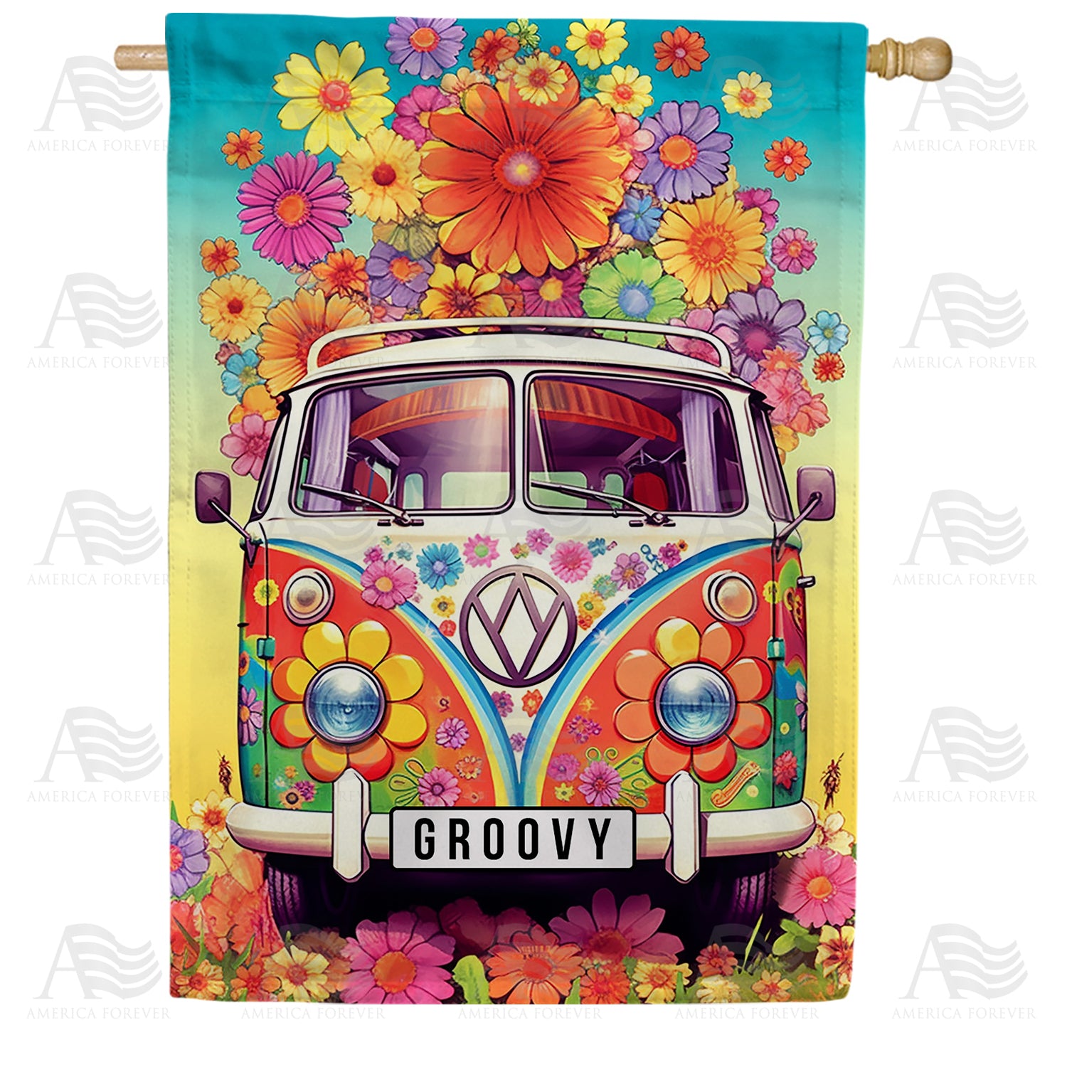 America Forever Hippie Van House Flag