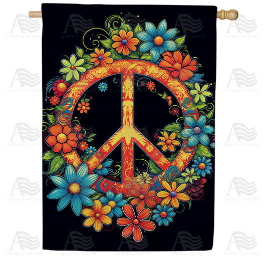 America Forever Blooming Peace Sign House Flag