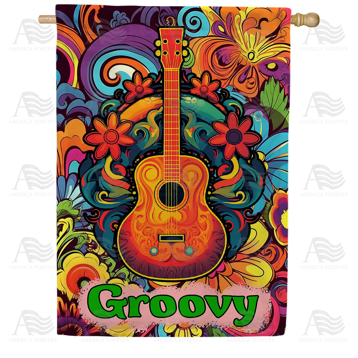 America Forever Groovy Guitar House Flag