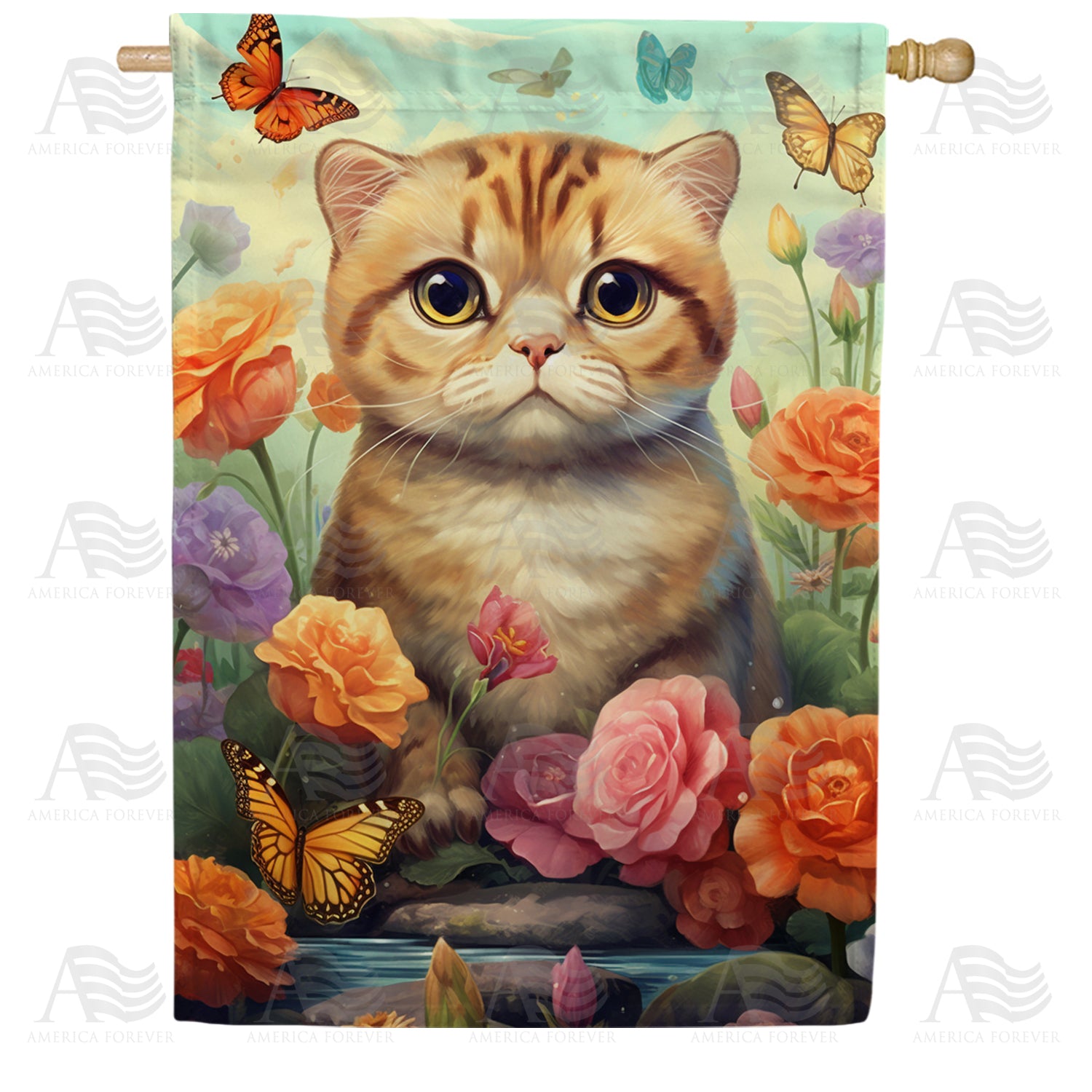 America Forever Pouty Kitten House Flag