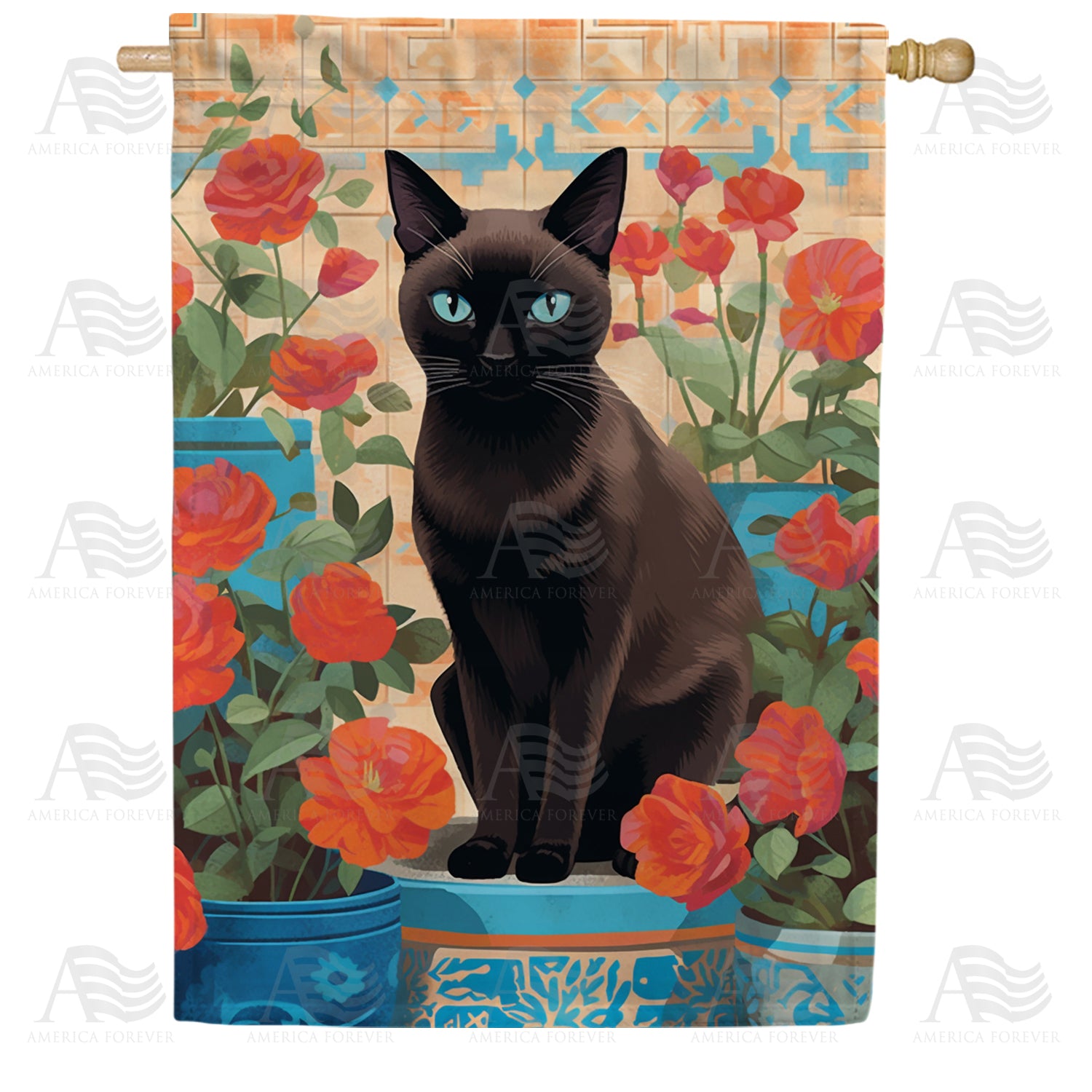 America Forever Black Cat Terracotta House Flag