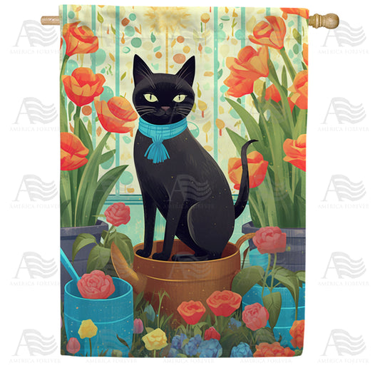 America Forever Poised Black Cat House Flag