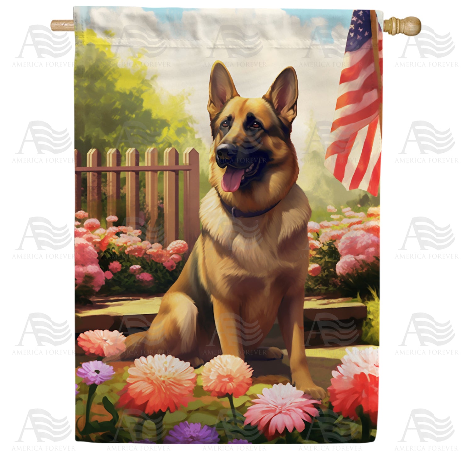 America Forever German Shepherd House Flag