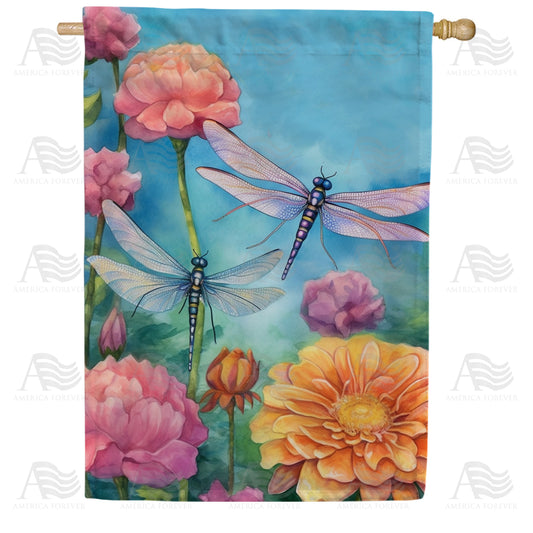 America Forever Blue Dragonflies House Flag