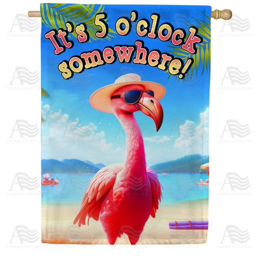 America Forever 5 O'clock Flamingo House Flag