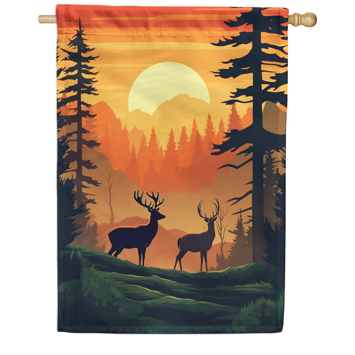 America Forever Deer At Sunset House Flag