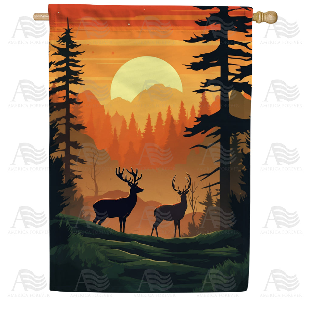 America Forever Deer At Sunset House Flag