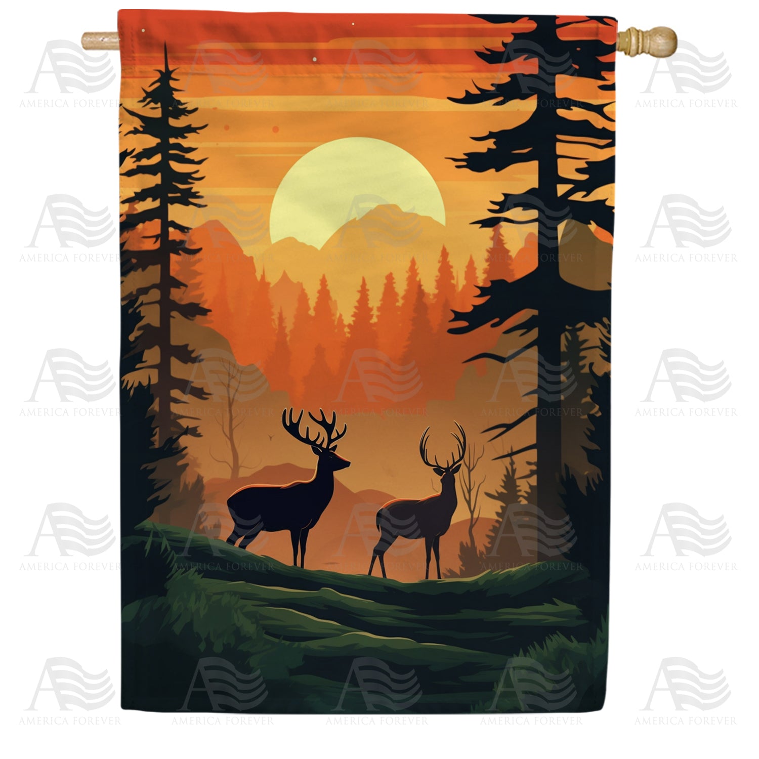 America Forever Deer At Sunset House Flag
