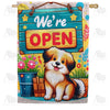 America Forever Welcoming Puppy with Open Sign House Flag