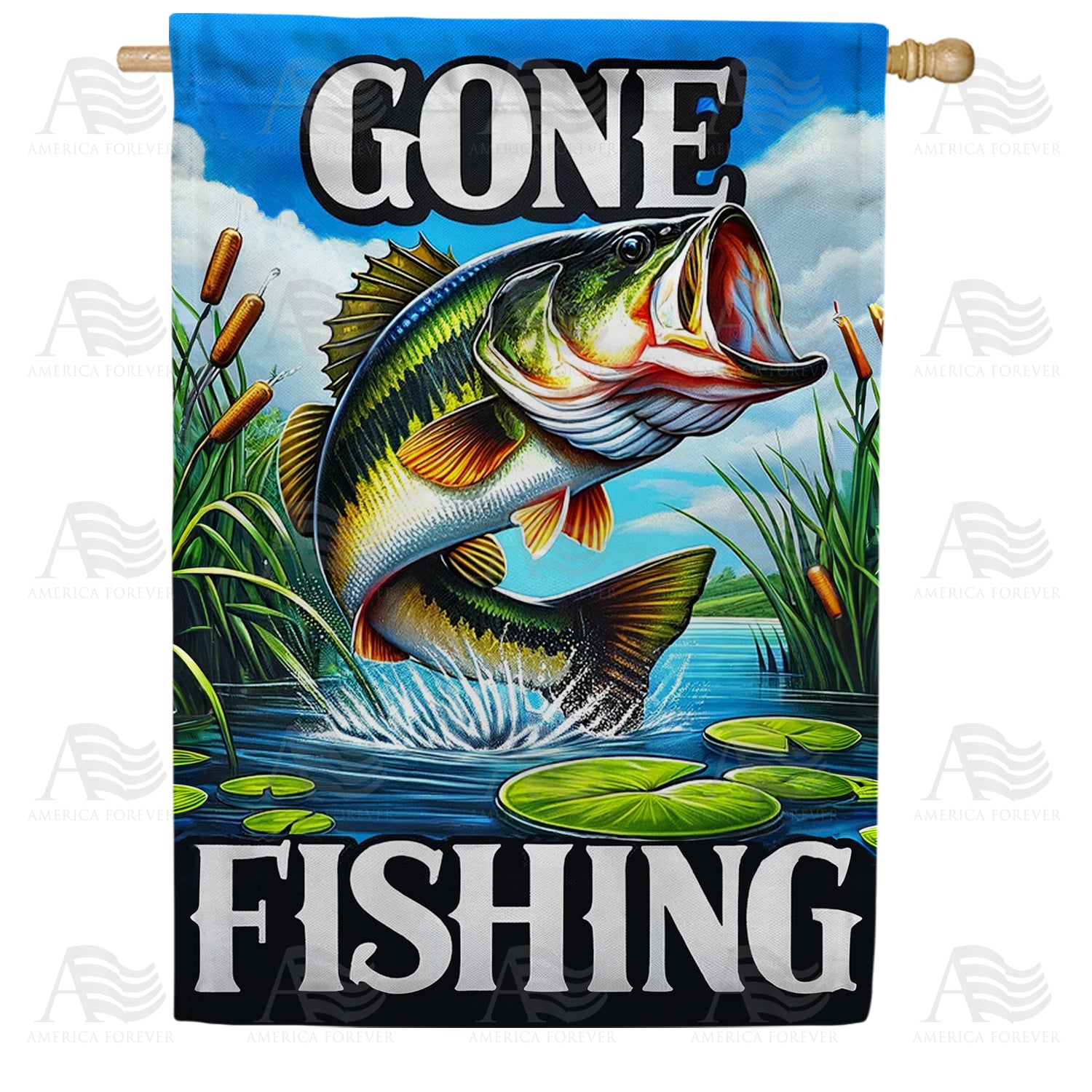 America Forever Lively Bass Fishing Adventure House Flag