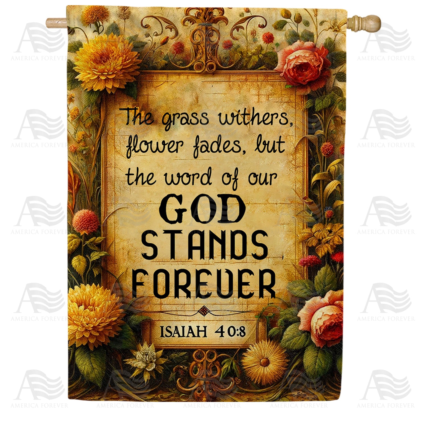 America Forever Eternal Word Floral Scripture House Flag