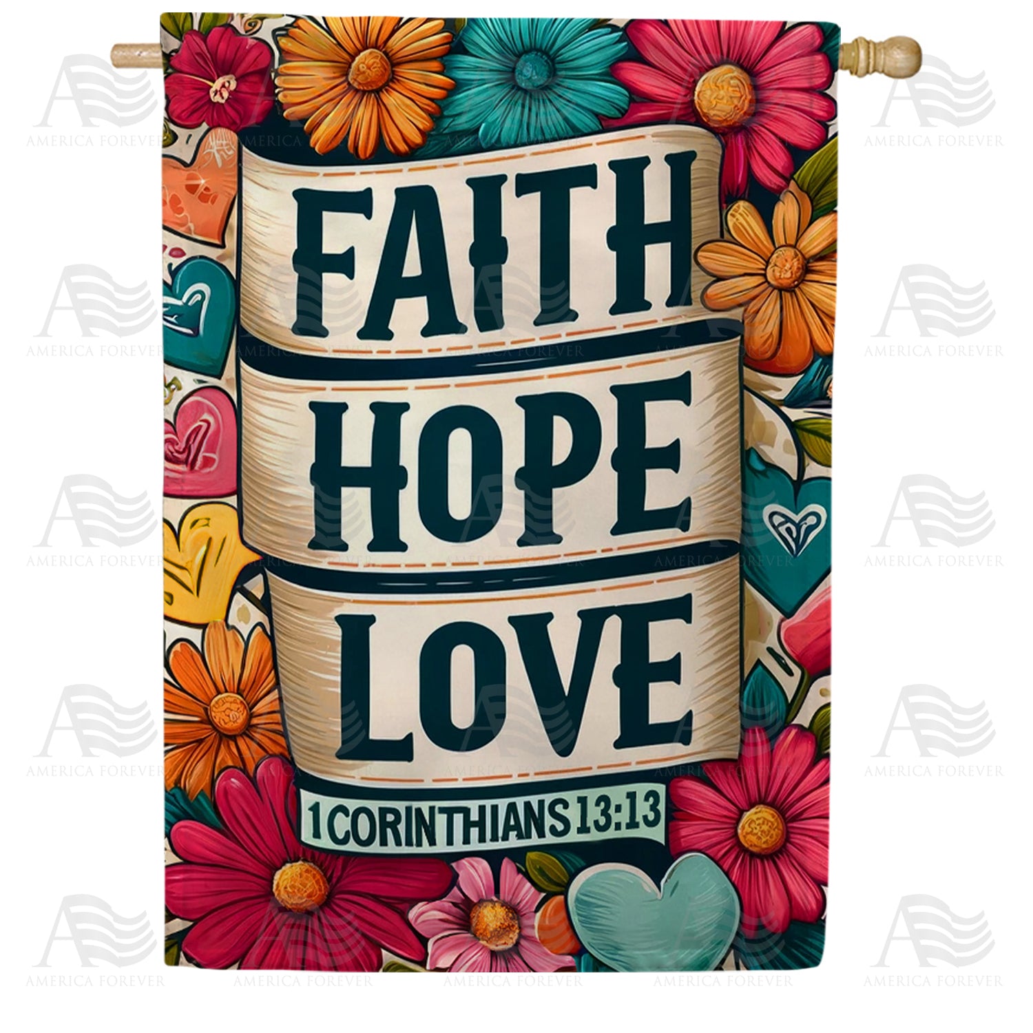 America Forever Faith Hope Love Scroll House Flag