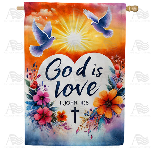 America Forever God Is Love Doves House Flag