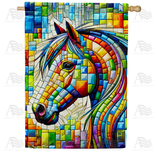 America Forever Colorful Mosaic Horse House Flag