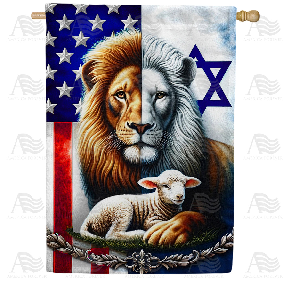 America Forever Lion and Lamb USA Israel House Flag
