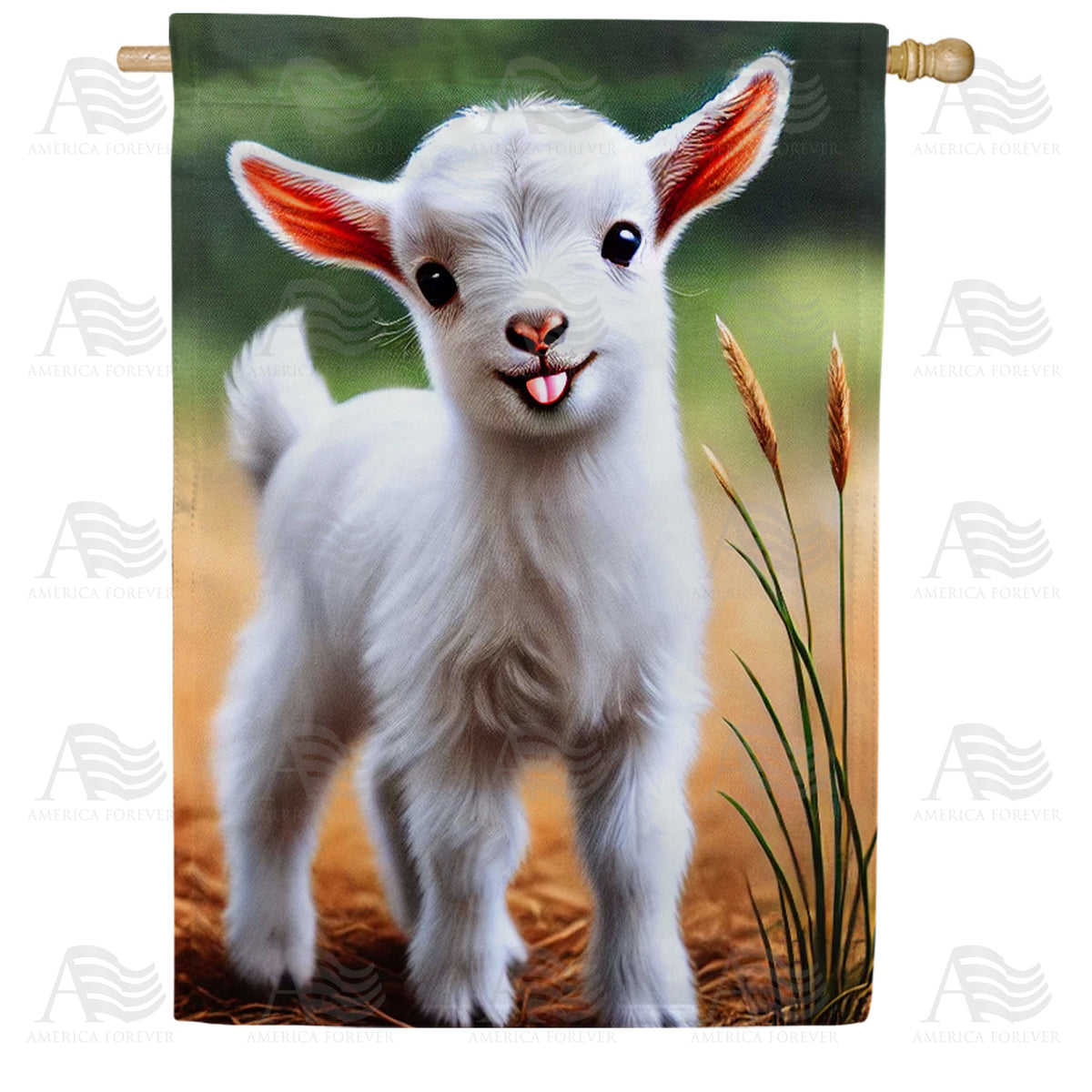 America Forever Smiling Baby Goat House Flag