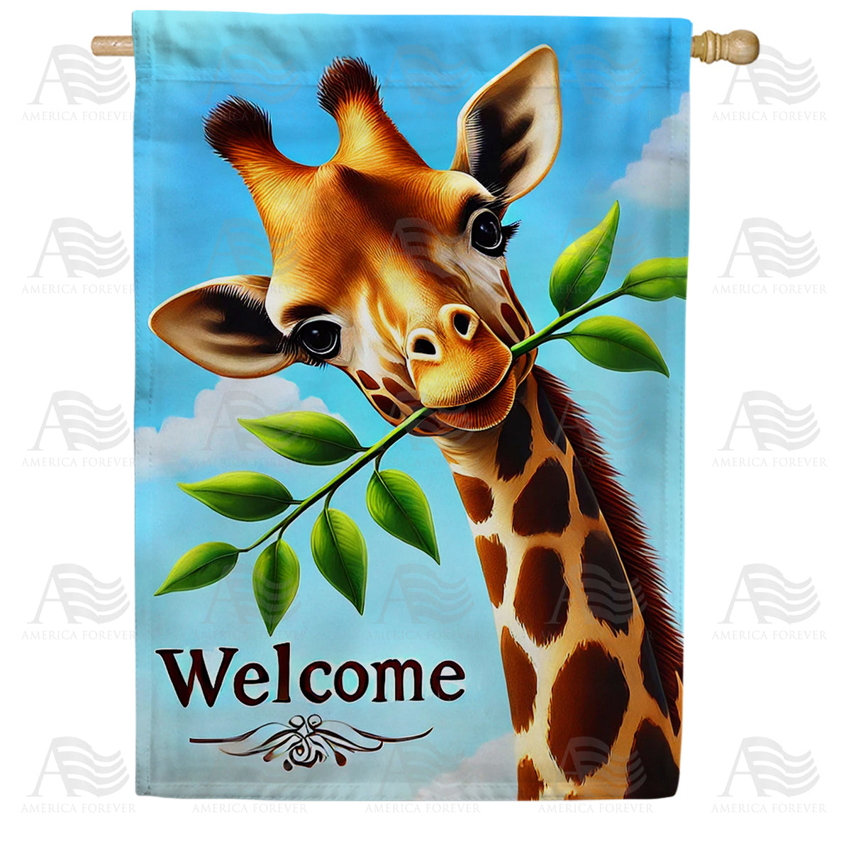 America Forever Welcome Giraffe House Flag