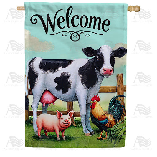America Forever Farm Animal Welcome House Flag