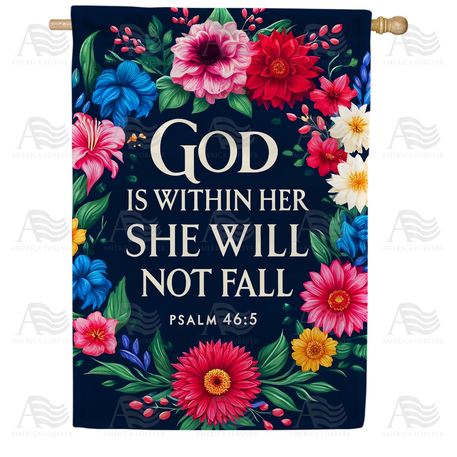 America Forever God Is Within Her Flag Floral House Flag