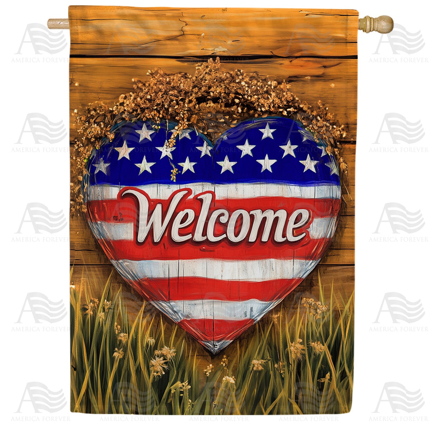 America Forever Patriotic Heart Welcome House Flag
