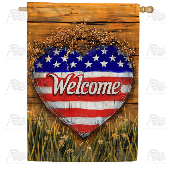 America Forever Patriotic Heart Welcome House Flag