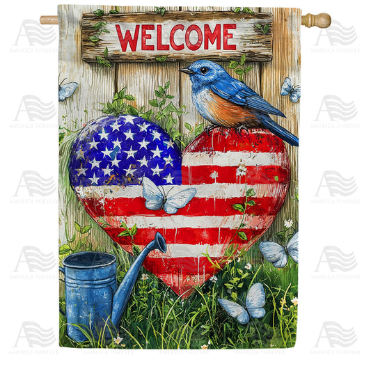 America Forever Patriotic Bluebird Welcome House Flag