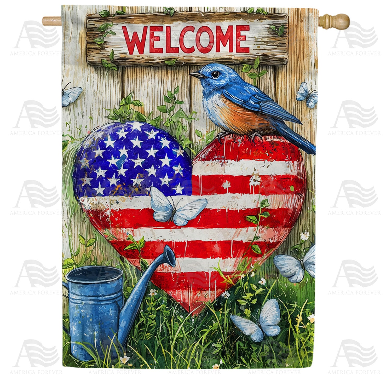 America Forever Patriotic Bluebird Welcome House Flag