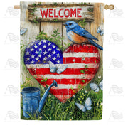America Forever Patriotic Bluebird Welcome House Flag