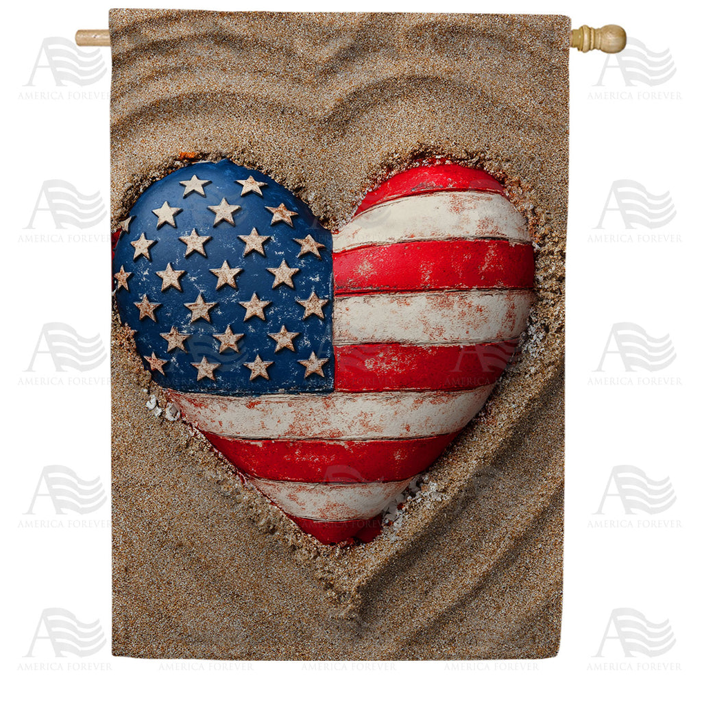 America Forever Patriotic Beach Heart House Flag