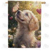 America Forever Golden Puppy Butterfly Love House Flag