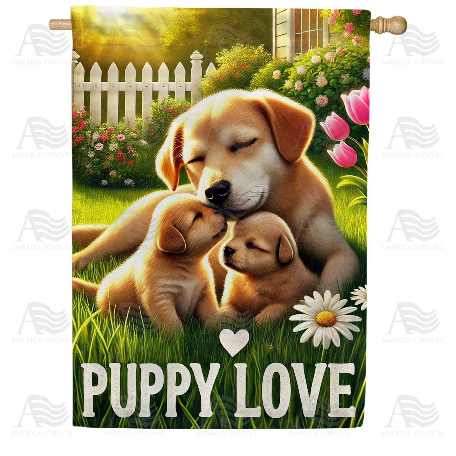 America Forever Puppy Love Family House Flag