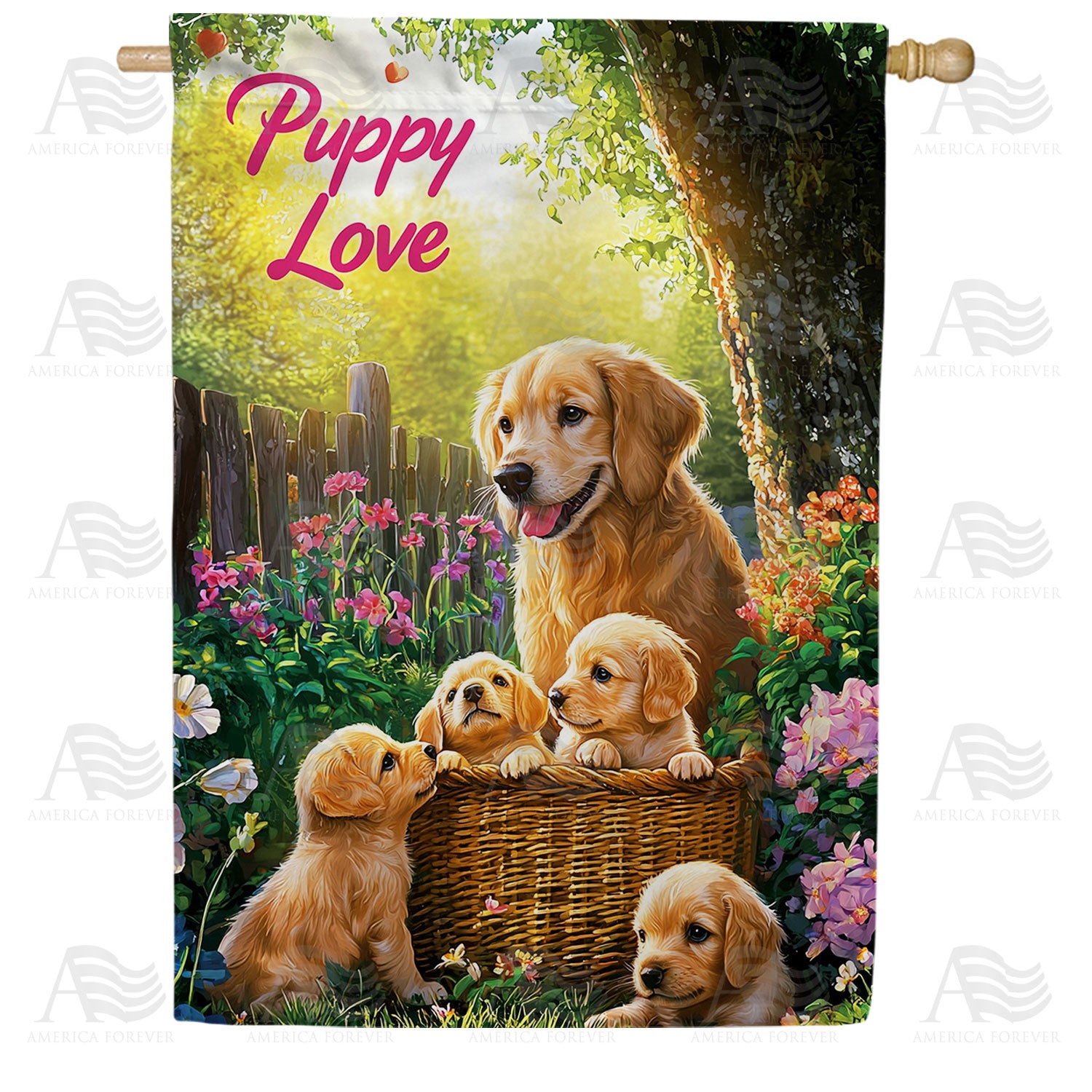America Forever Puppy Love Basket House Flag