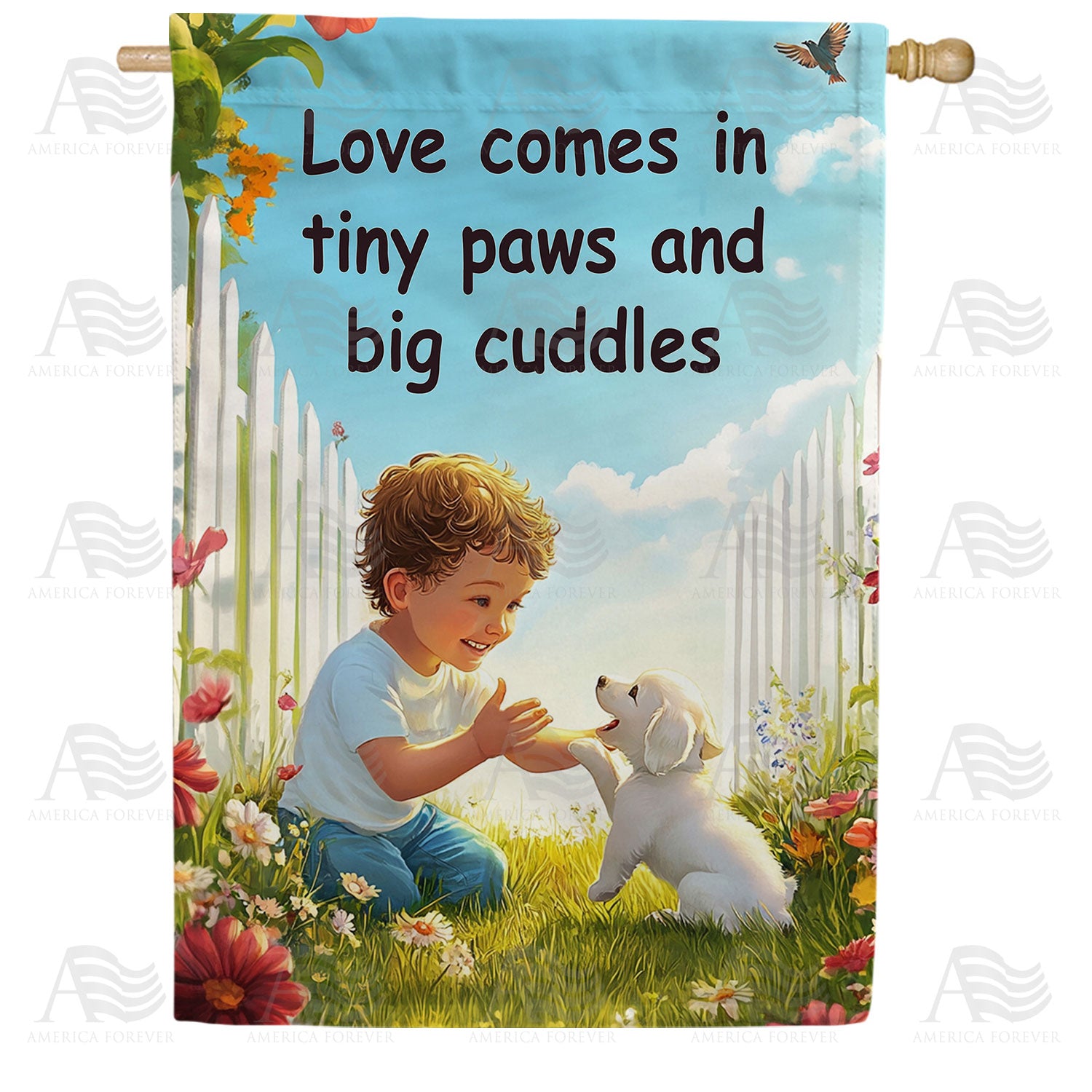 America Forever Love Tiny Paws Big Cuddles Picket Fence House Flag