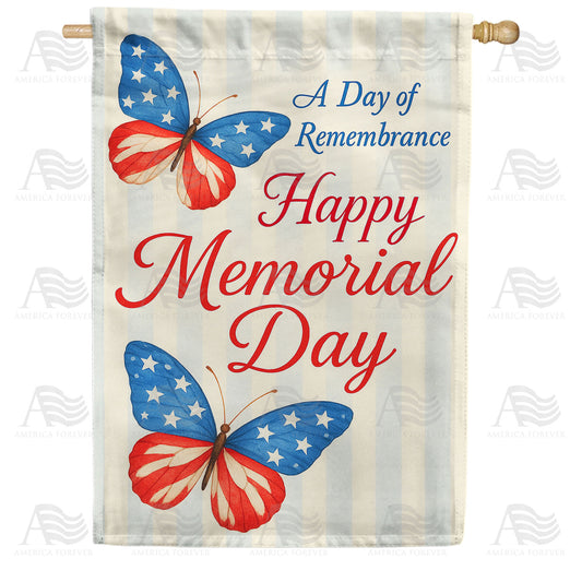 Happy Memorial Day Patriotic Butterflies Double Sided House Flag