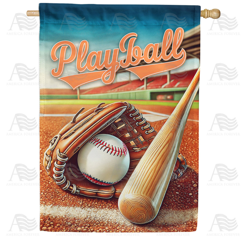 Playball Baseball Diamond Double Sided House Flag