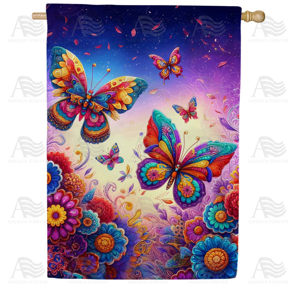 Mandala Butterflies House Flag