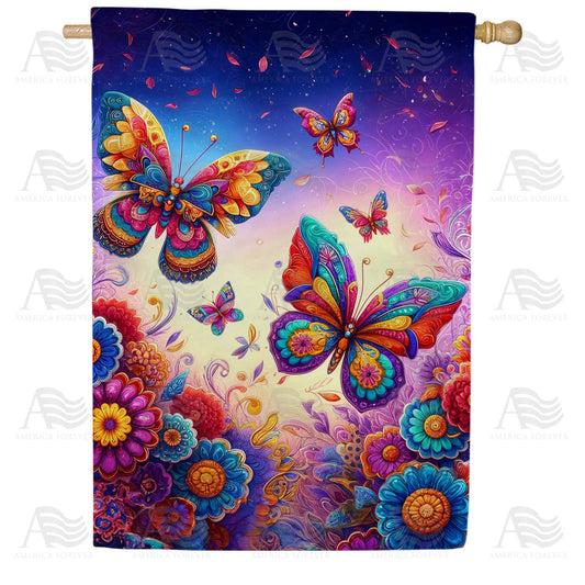 Mandala Butterflies House Flag
