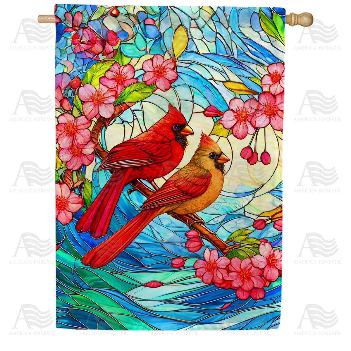 Stained Glass Cardinals House Flag