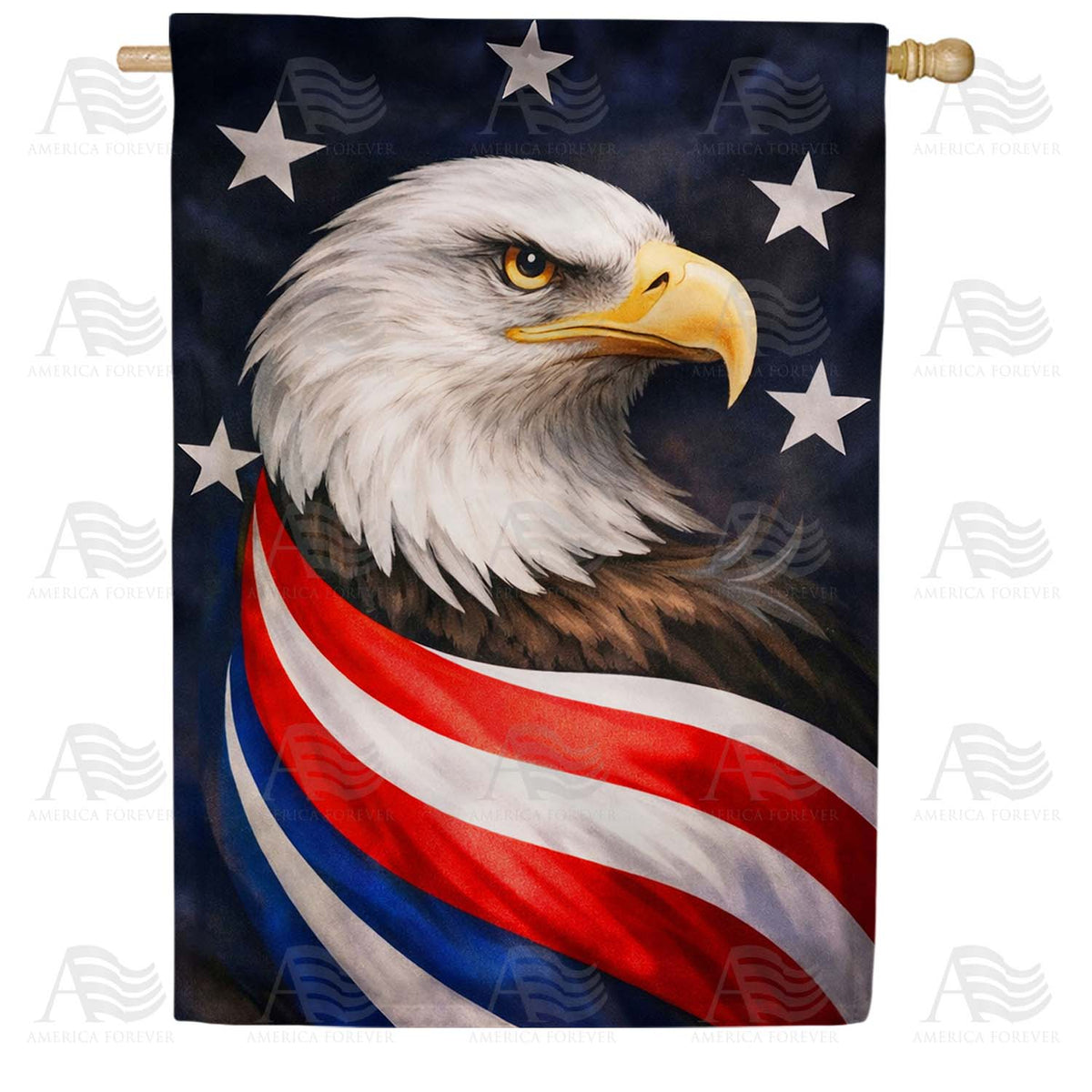 Patriotic Bald Eagle with American Flag Stars House Flag