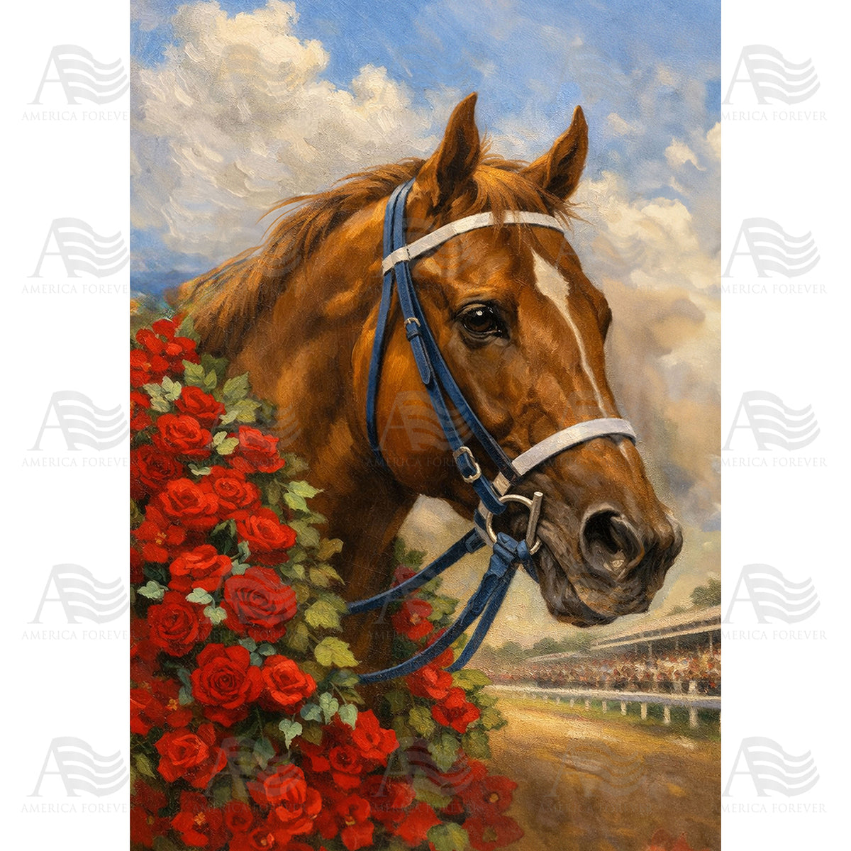 America Forever Kentucky Derby Horse Red Roses House Flag