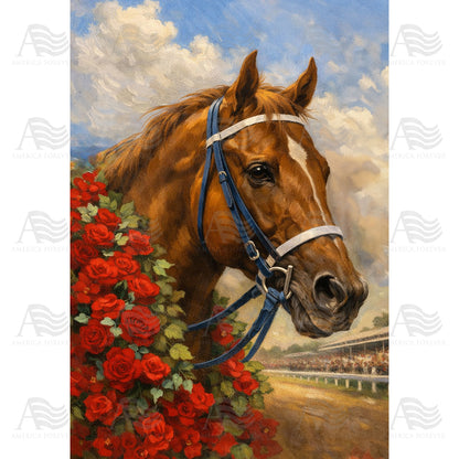 America Forever Kentucky Derby Horse Red Roses House Flag