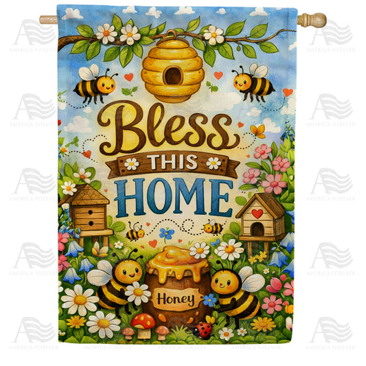 Bless This Home Honey Bees Floral House Flag