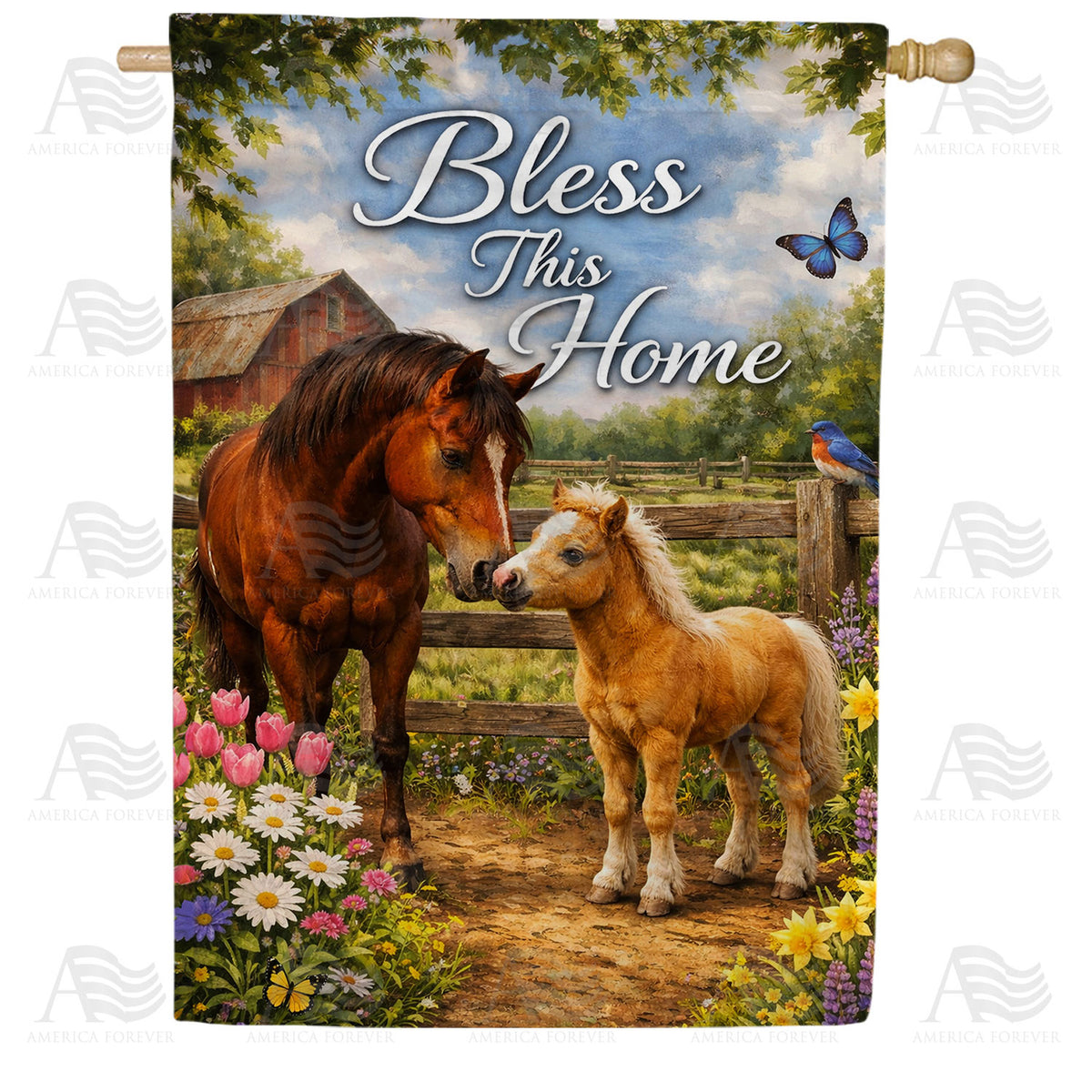 Bless This Home Horses and Foal House Flag