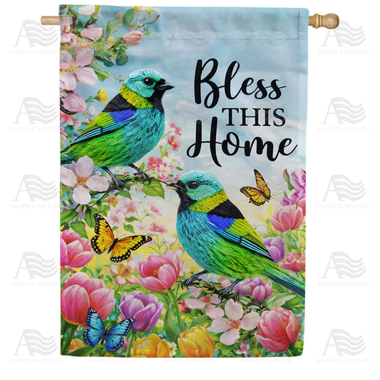 Bless This Home Spring Birds House Flag