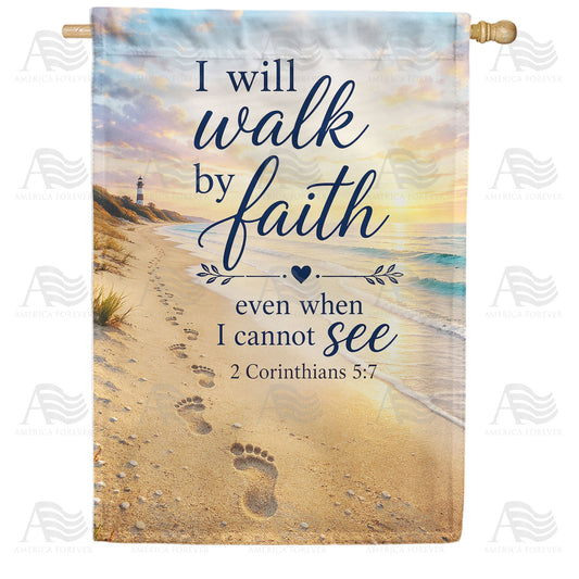 Walk By Faith Beach Footprints Scripture House Flag