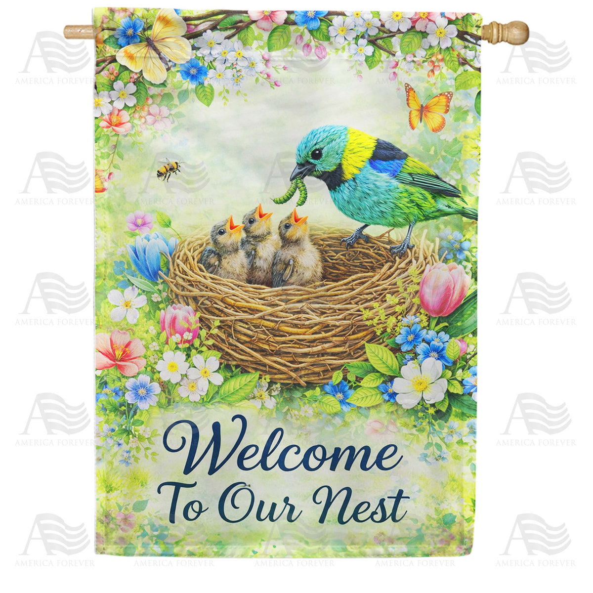 Welcome To Our Nest Spring Birds House Flag