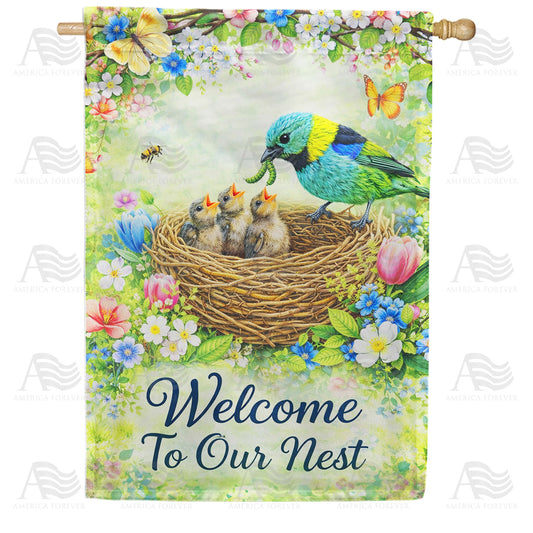 Welcome To Our Nest Spring Birds House Flag