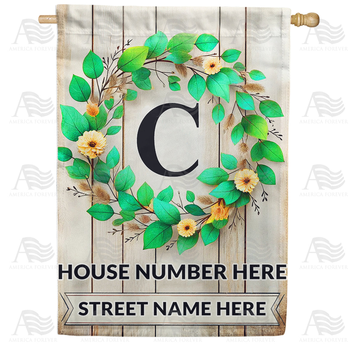 America Forever Personalized Monogram Spring Wreath House Flag