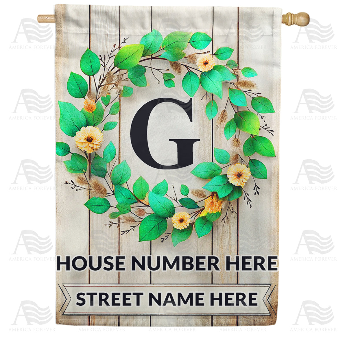 America Forever Personalized Monogram Spring Wreath House Flag